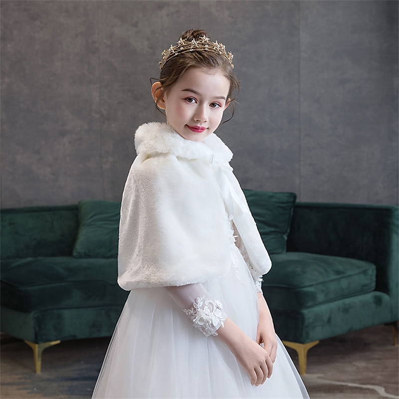 Cape Enfants Fille Couleur Unie Mode Mariage Polyester Manteau Vêtements d'extérieur 3-8 ans Automne Blanche de 2025 ? $13.99 –P4