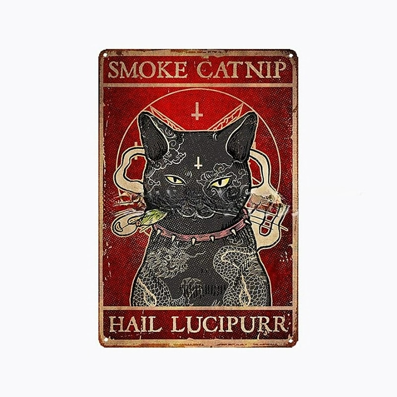 1db retro fém bádogtábla macska boros bádog tábla vintage konyhai táblák fali dekoráció, festmény fali akasztó lakberendezéshez fali művészet fém bádogtábla 20x30cm/8''x12'' 2026 - GBP £10.87 –P6