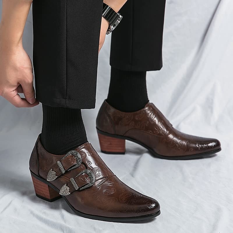 Herrenschuhe aus geprägtem Vintage-Leder mit Doppelschnalle - formelle Abendschuhe für Hochzeiten und besondere Anlässe 2025 - $64.99 –P2