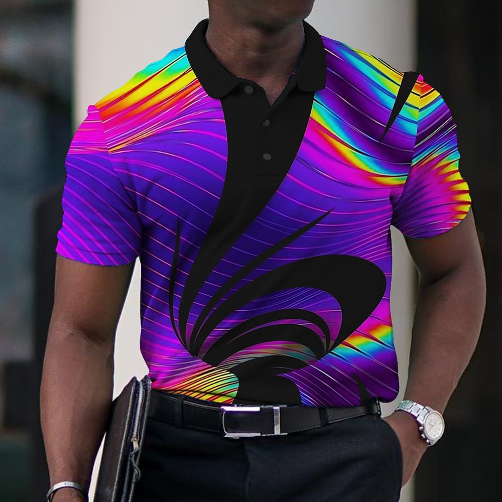 Férfi Grafika Pólóingek Golfing Rövid ujjú Pólóingek Galléros ingek Alkalmi Nyaralási viselet Rave Wear Party ruhák Gombok 3D nyomtatás Fekete Rubin Medence 2025 - $22.99 –P5
