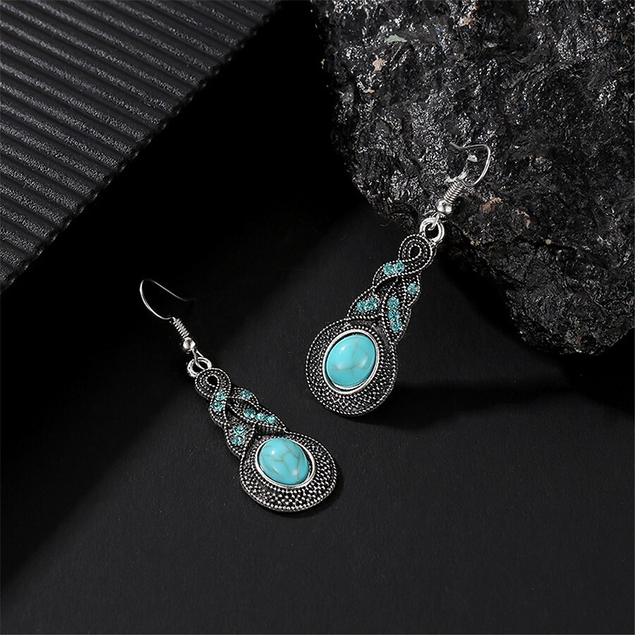 1 set (1 stks ketting 1 paar oorbellen) sieraden set voor dames blauw dagelijks reizen festival legering retro 2025 - $8.49 –P7