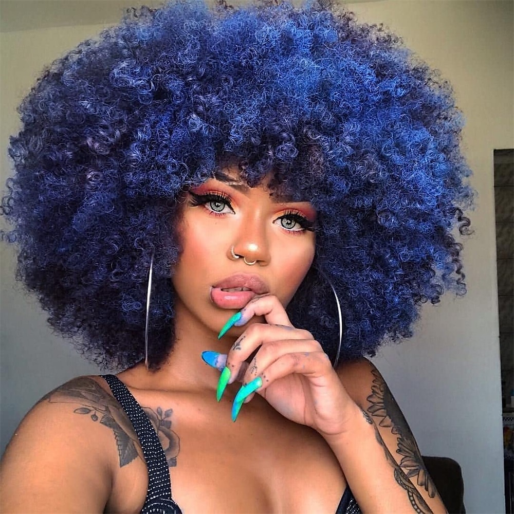 Short Afro Wig with Bangs for Black Women Afro Kinky Curly Wig 70s Premium Synthetic Big Afro Wig 2025 - $20.99 –P8