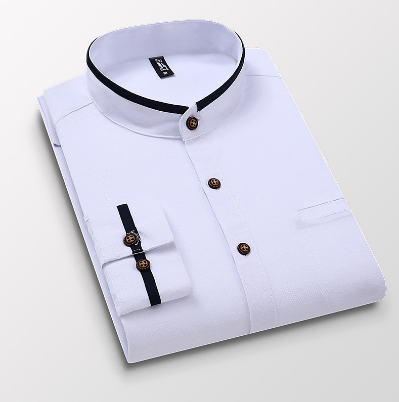 Men's Band Collar Shirt Dress Shirt Oxford Shirt Solid / Plain Color Wedding White Blue Gray Light Blue Long Sleeve Standing Collar Spring &  Fall Clothing Apparel 2025 - CAD $30.99 –P9