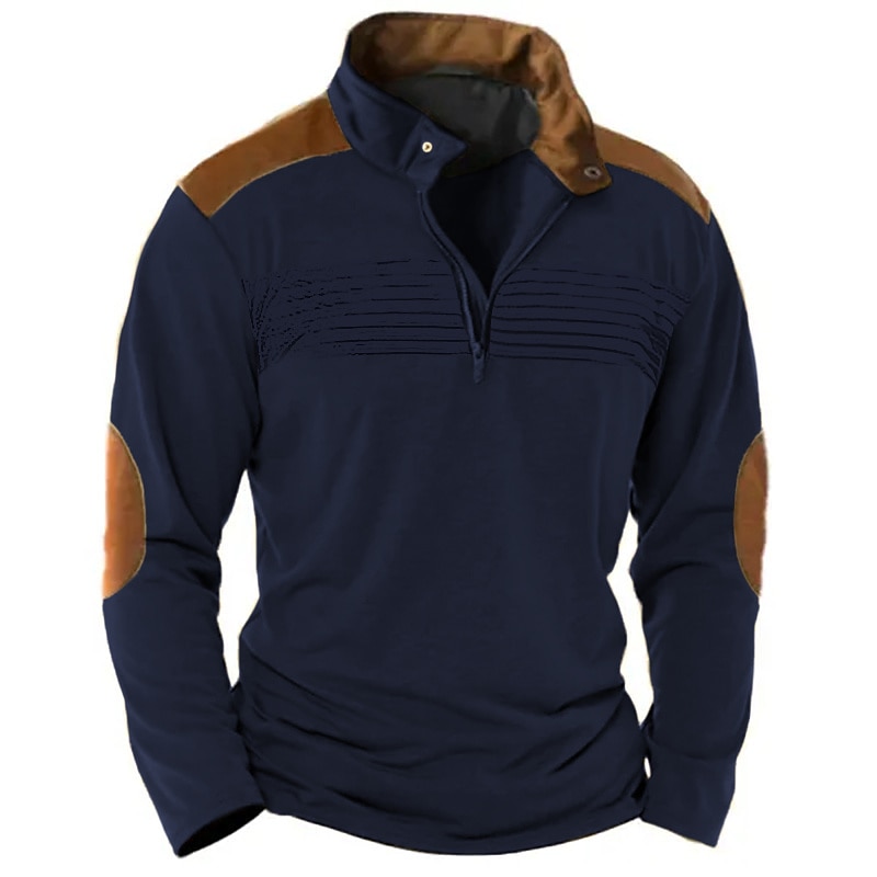 Herren T-Shirt Langarm Stehkragen Frühling & Herbst Farbblock Mode Designer Basic Urlaub Straße Ausgehen Schwarz Marinenblau Braun Top T-Shirt für Herren 2025 - $22.99 –P4