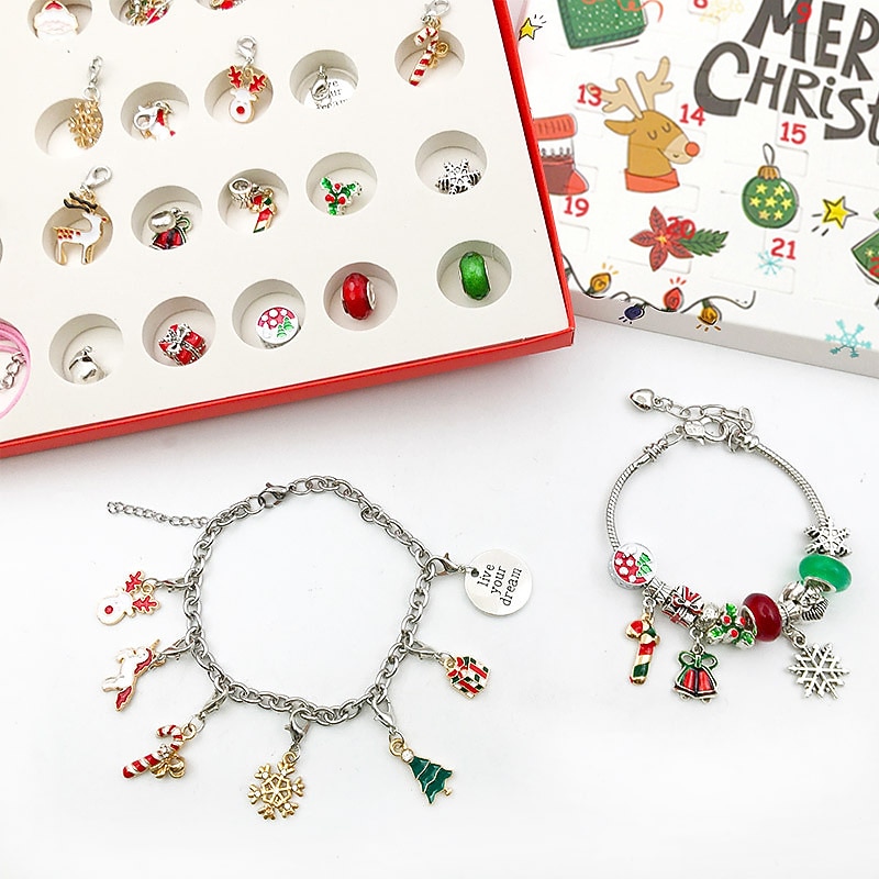 Braccialetti del Calendario dell'Avvento di Natale 2025 per ragazze Calendario del conto alla rovescia di Natale 24 giorni kit per la creazione di gioielli fai-da-te regalo 22 perline charm 2 del 2025 a $21.99 –P4