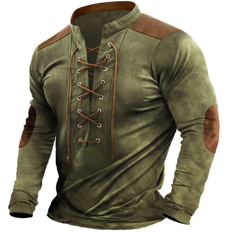 Hombre Henley Shirt Camiseta superior Manga Larga Henley Verano Retazos Moda Design Básico Acordonado Vacaciones Calle Noche Marrón Camiseta superior para hombre 2026 - $23.99 –P1