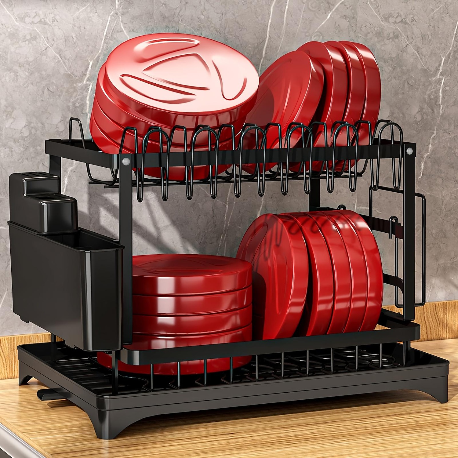 Black Dish Drying Rack for Countertop - Rustproof Dish Rack