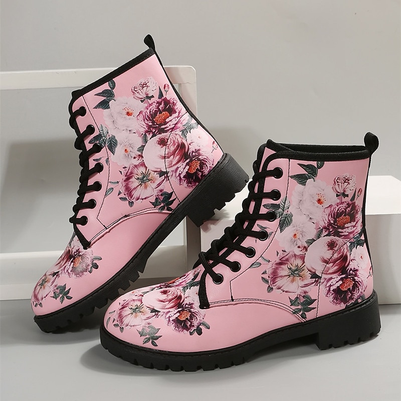 blommiga rosa stridsstövlar för kvinnor - snygga och bekväma för vardagsutflykter och vardagskläder 2025 - $36.99 -P5