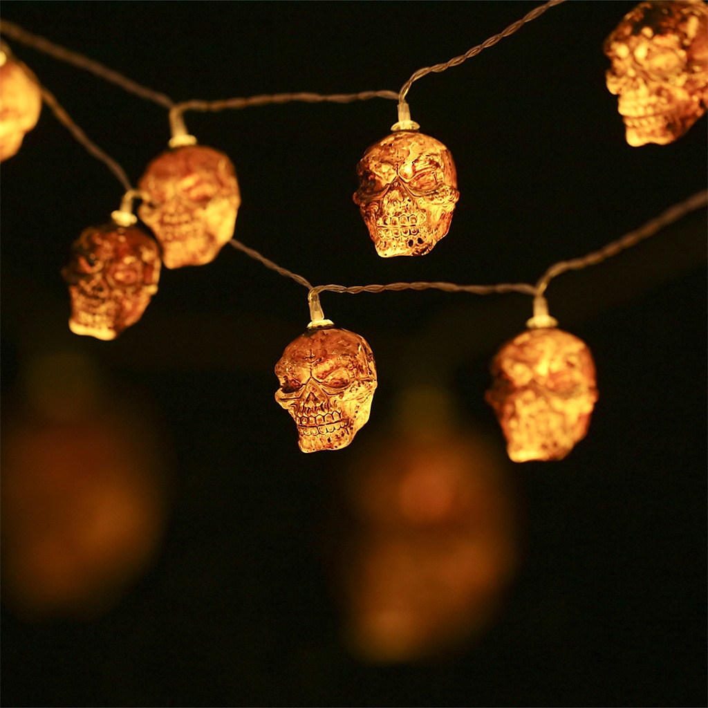 halloween skull string lights 1,5m 10leds batteridriven trädgård balkong uteplats spökhus halloween fest heminredning 2025 - $6.49 –P5