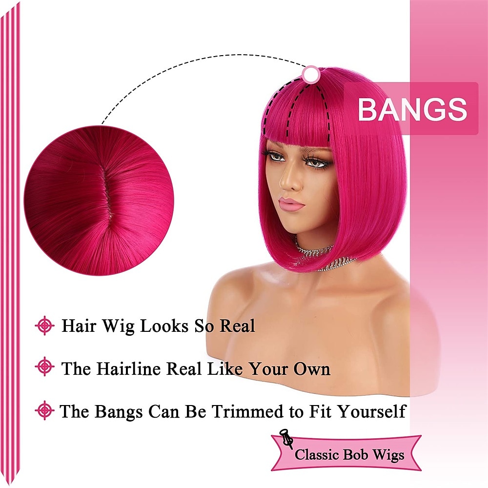 korte bob haar pruiken 12 recht met platte pony synthetische kleurrijke cosplay dagelijkse feestpruik voor vrouwen natuurlijk als echt haar 2025 - $21.99 –P18