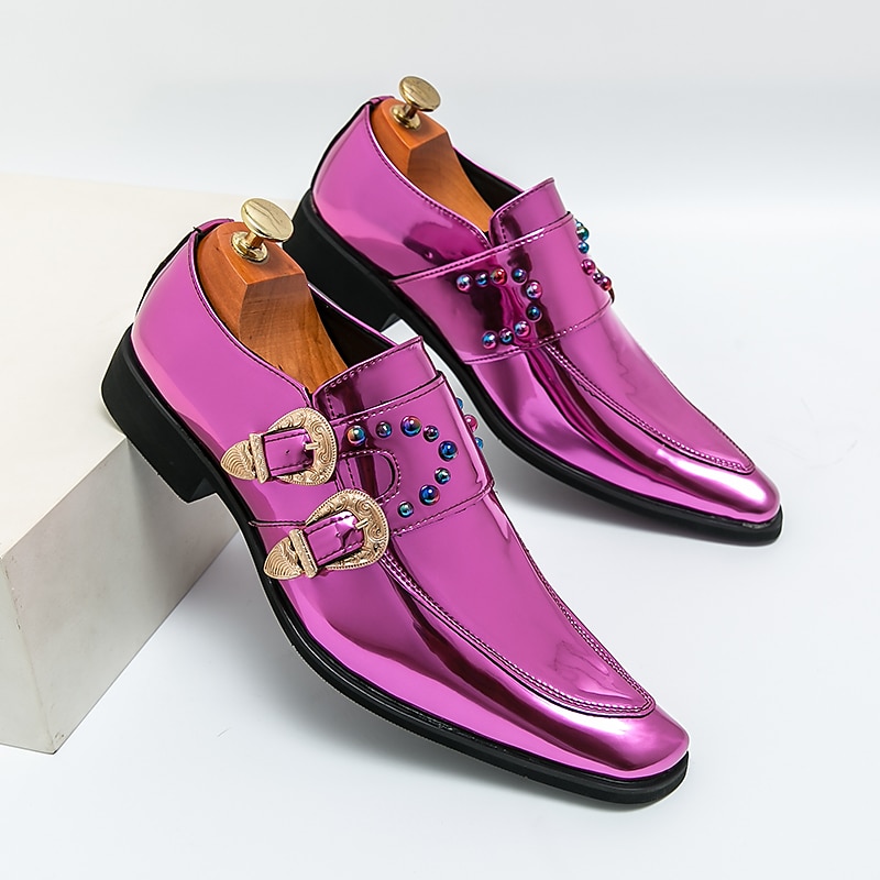 herresko i rosa metallisk spenne – mote loafers med rhinestone-detaljer for fest- og sceneklær 2025 - $59.99 –P2