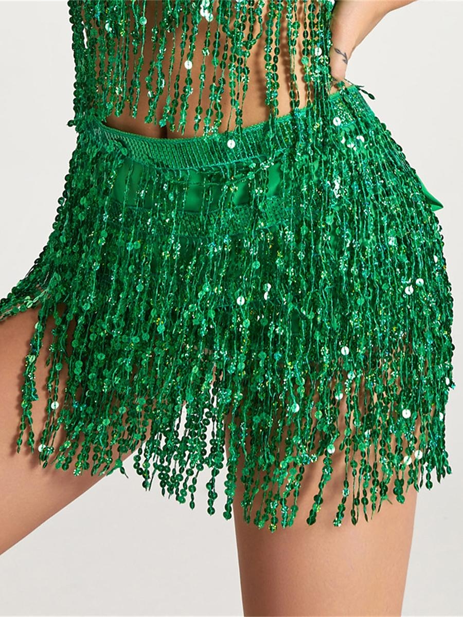 női mardi gras szoknya csillogó szoknya mini fehér / fekete fekete fehér sárga szoknyák nyári flitterek rojt rojt mintás divat alkalmi előadás party egyméretű karneváli téma 2025 - $20.99 –P4