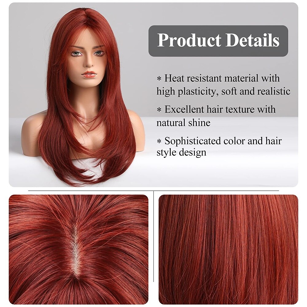 Red Wigs for WomenLong Layered Wigs with Bangs Heat Resistant Synthetic Fibre Wigs Halloween Cosplay Party Wigs 2025 - $24.99 –P2