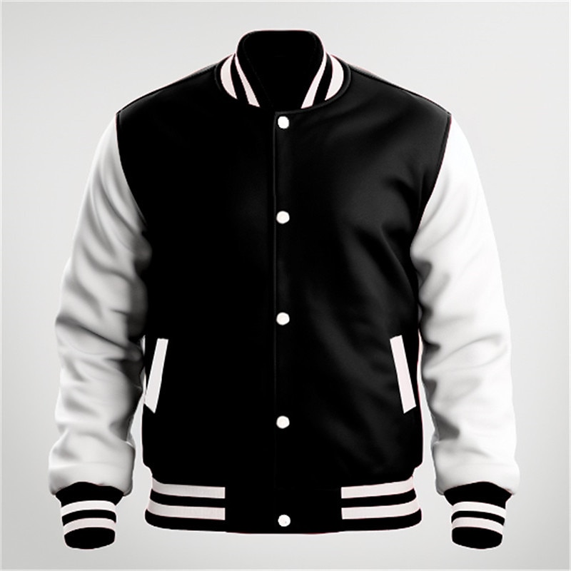 Men's Bomber Jacket Sport Coat Varsity Jacket Outdoor Daily Wear Pocket Spring &  Fall Color Block Fashion Streetwear Stand Collar Regular Black Wine Navy Blue Blue Red & White Jacket 2024 - $33.99 –P1