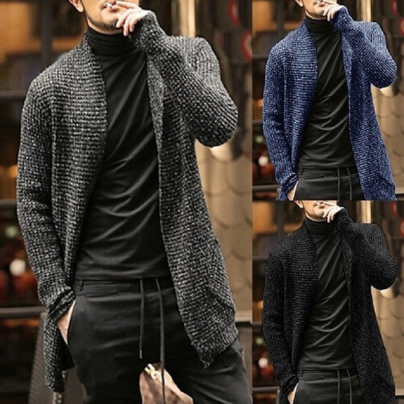 Homme Gilet Cardigan Pull d'automne A côtes Tricoter Normal Tricoté Plein Ouvrir le devant Guêtres Moderne contemporain Usage quotidien Sortie Vêtement Tenue Hiver Noir Bleu de minuit M L XL de 2025 ? $40.99 –P1