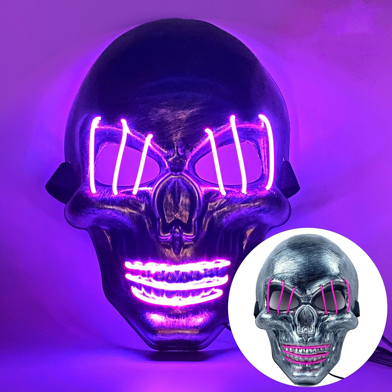 halloween ghost head white silver skull light mask led ghost head horror atmosphere mask 2025 - $11.99 –P2