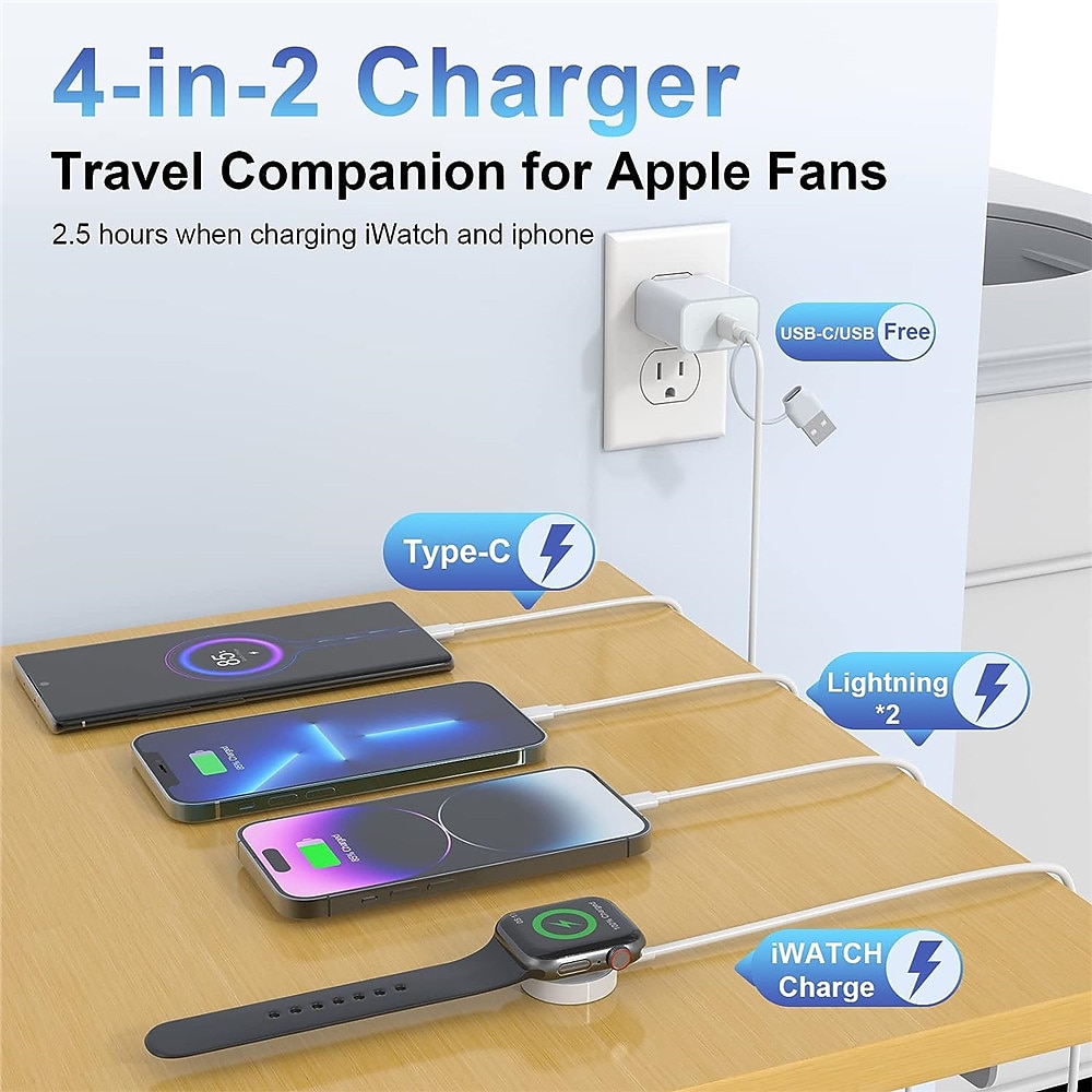 4-in-2 Apple Watch Charger Cable for Apple Watch/iPhone/Airpods Watch Magnetic Charging Cable with iWatch Series SE/8/7/6/5/4/3/2 2025 - $18.99 –P3