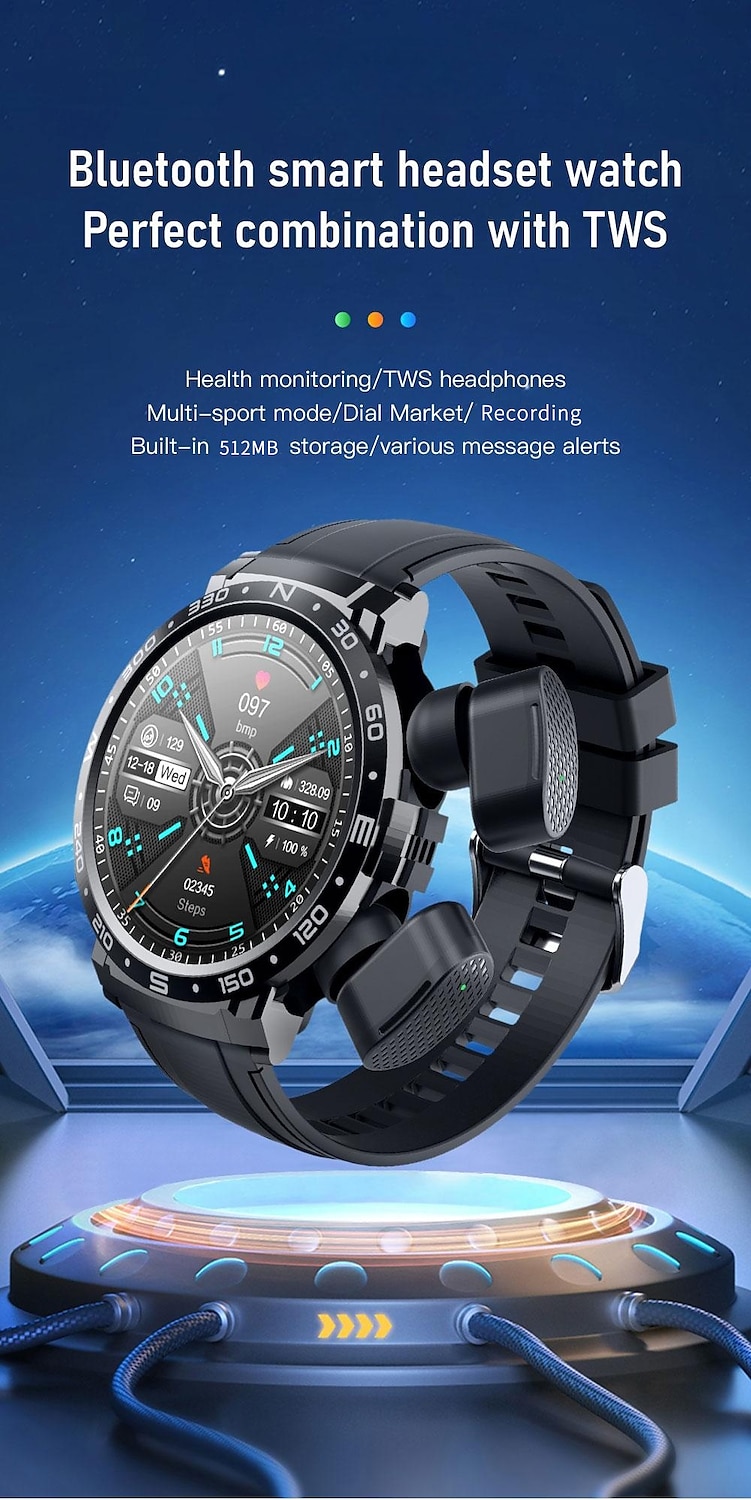 Headset Smart Watch TWS Two In One Wireless Bluetooth Dual Headset Call Health Blood Pressure Sport Music Smartwatch 2025 - $83.19 –P1
