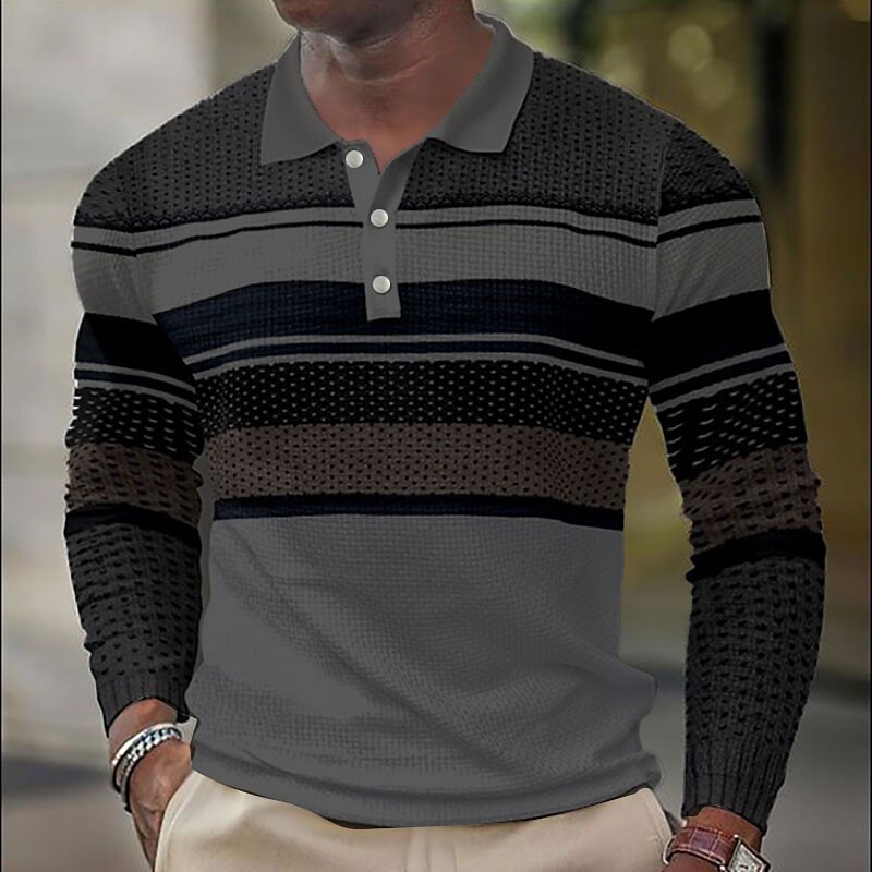 Men's Striped Golf Shirt Long Sleeve Polo Shirts Collared Shirts Casual Vacation Wear Formal Wear Festival Wear Buttons 3D Print Fall & Winter White Purple Brown 2025 - $23.99 –P4