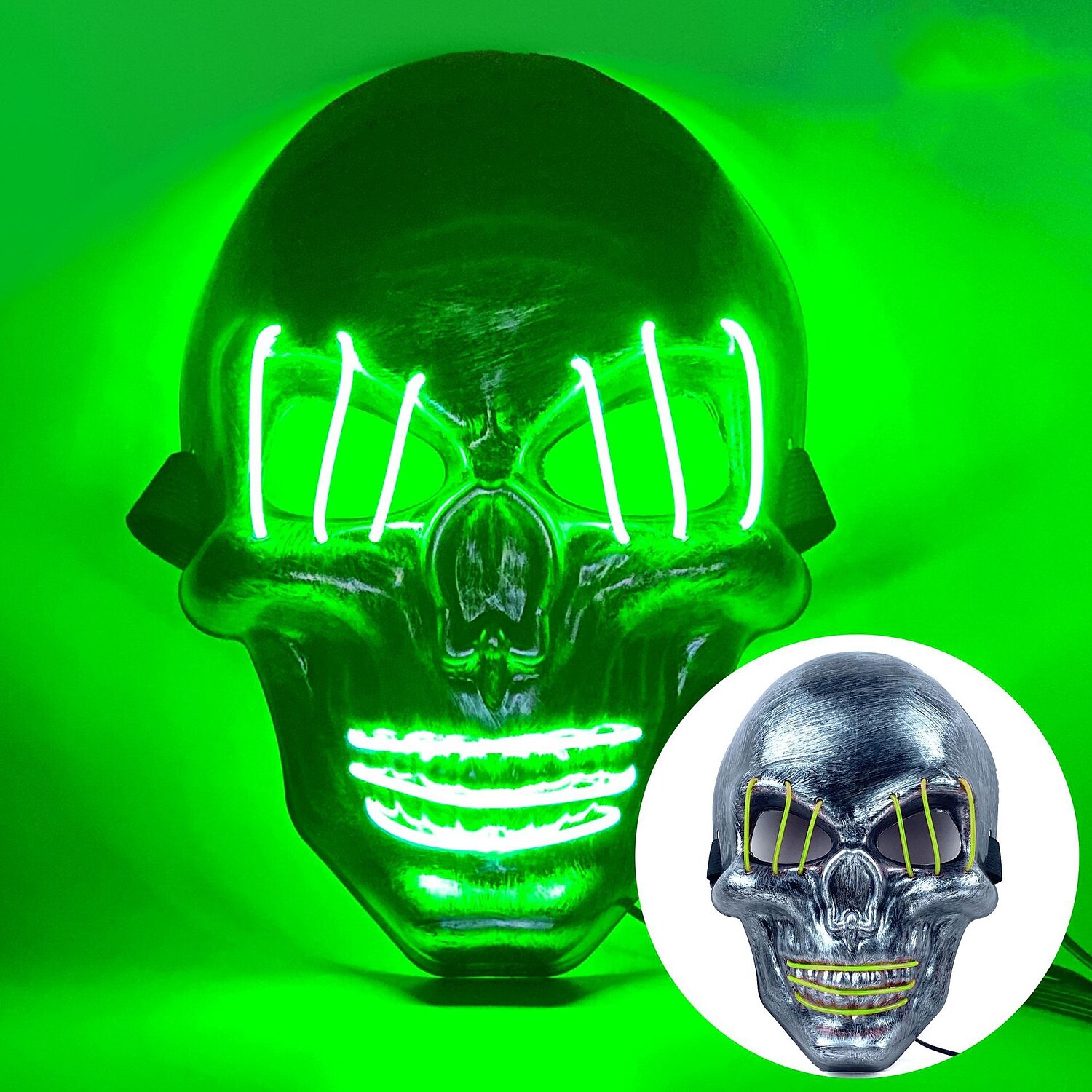 halloween ghost head white silver skull light mask led ghost head horror atmosphere mask 2025 - $11.99 –P1