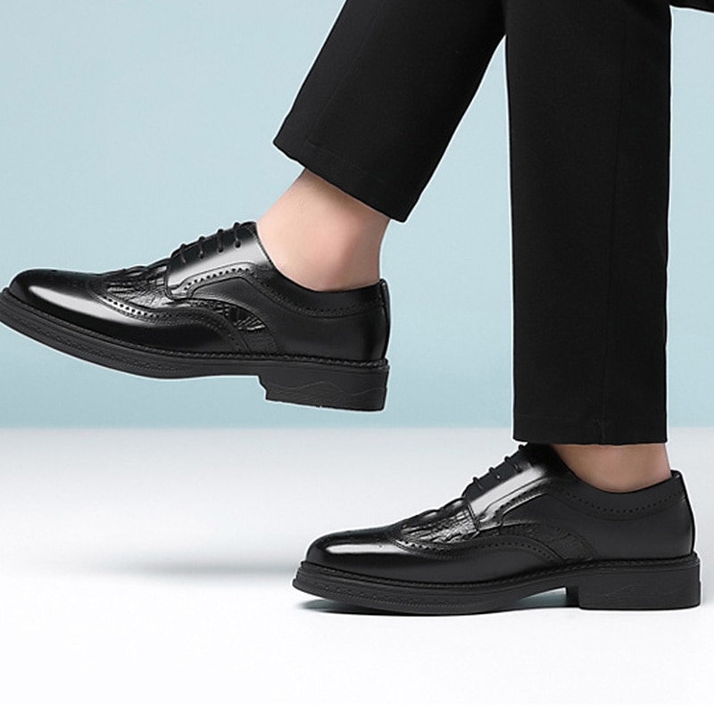 férfi barna brogue bőr oxford cipő - krokodil dombornyomott minta, fűzős kivitel, formális rendezvényekre tökéletes 2025 - $46.99 –P6