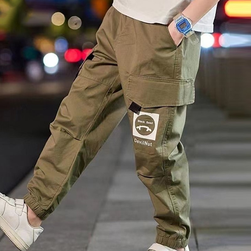 Kids Boys Sweatpants Trousers Pocket Cartoon Letter Breathable Comfort Pants Training Sports Daily Basic Black Avatar Overalls Black Small Label Overalls Army Green Small Label Overalls Mid Waist 2025 - $17.49 –P7