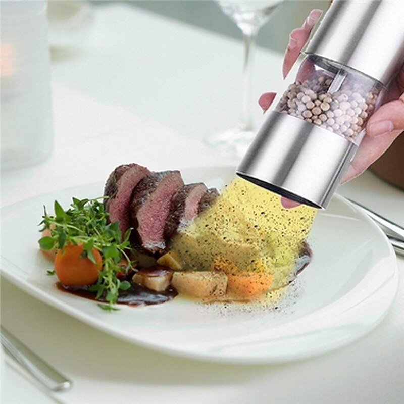 New Electric Pepper Salt Grinder Stainless Steel Automatic Herb Spice  Muller Adjustable Coarseness Mill Spice Stonego Gadget Kitchen Accessories