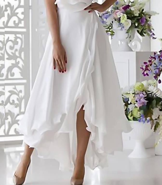 Beach Wedding A-Line Mother of the Bride Dress Wedding Guest Elegant High Low V Neck Asymmetrical Chiffon Short Sleeve with Ruffles Split Front 2025 - $125.99 –P2