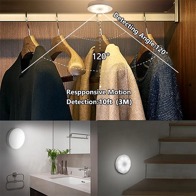 2026年 8led モーションセンサー LED ナイトライトスマートスイッチセンサーライト usb 充電式バッテリー駆動バスルームベッドサイドライト部屋廊下アクセスバスルームホーム照明  コレクション – $7.49 –P3
