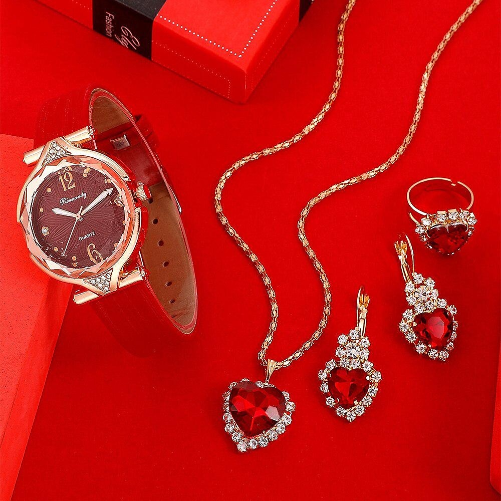 5 unids/set de relojes para mujer, reloj de pulsera de cuero para mujer, reloj de pulsera simple e informal a la moda para mujer y regalo de joyería 2025 - $6.99 –P1