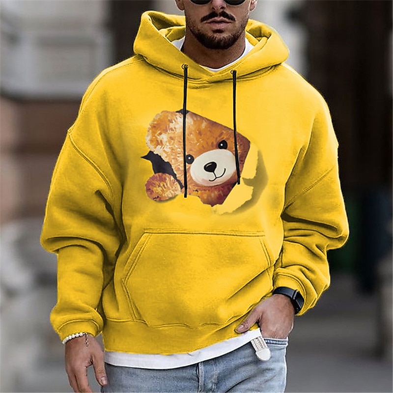 Teddy Bear Hoodie Mens Graphic Pullover Sweatshirt Black White