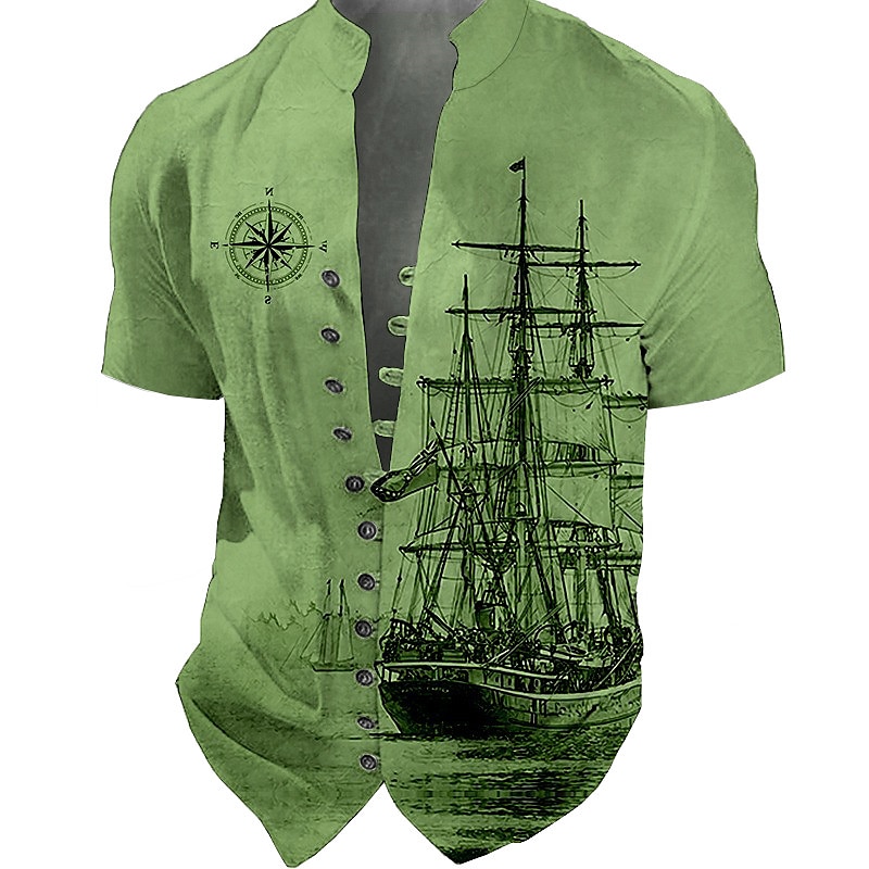 Per uomo Nautico Vintage Barca a vela Camicia Camicia con Bottoni Manica Corta Moda Streetwear Designer All'aperto Vacanza Quotidiano Estate Primavera Collo alla coreana Stampato Blu-verde Nero Blu del 2026 a $25.99 –P4