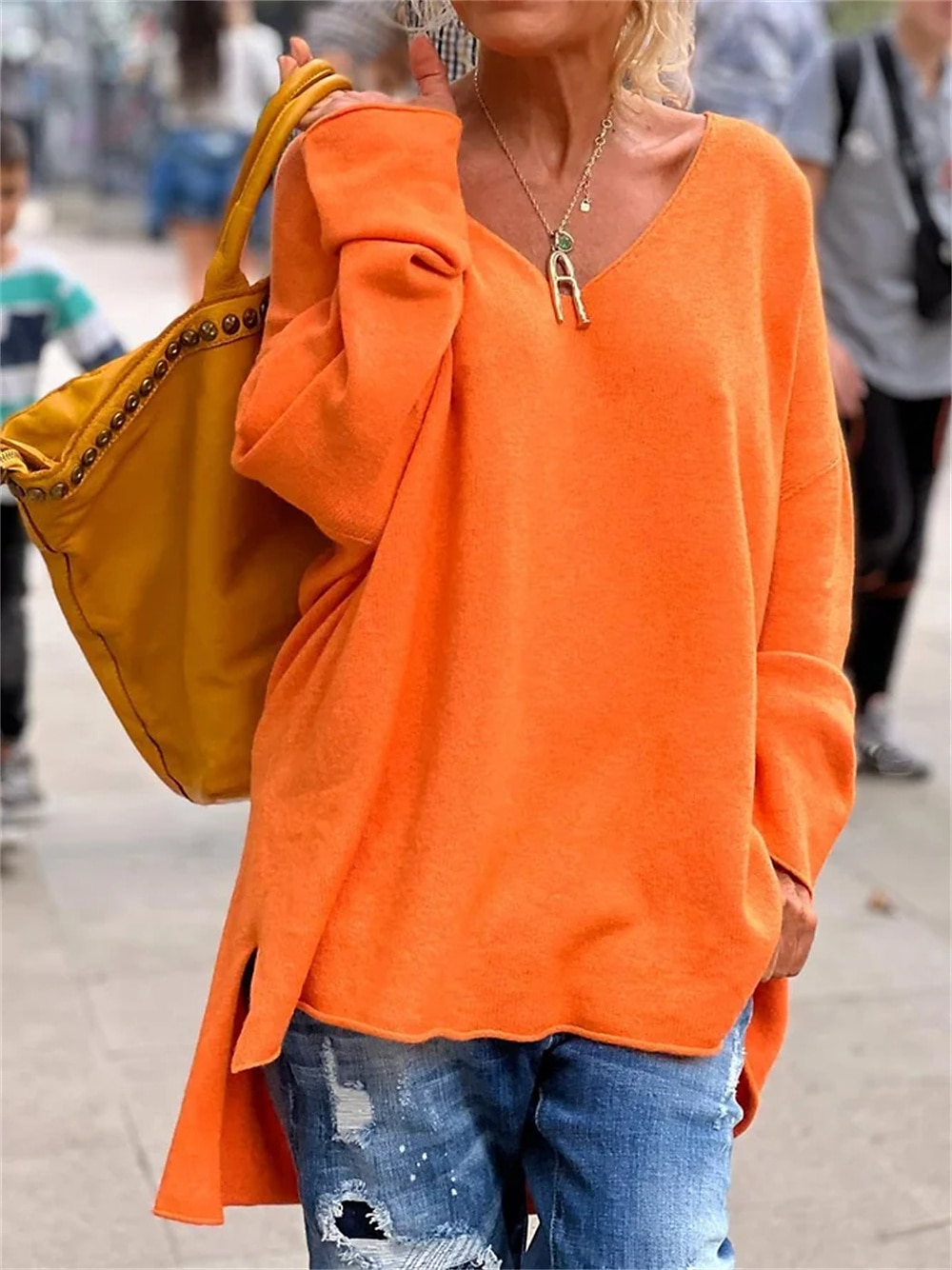 Women's Tunic Oversized Sweatshirt Pullover Sports Basic Neon & Bright Plain Street Casual V Neck Loose Fit Long Sleeve Black Pink Orange Gray Fall & Winter 2025 - $29.99 –P2
