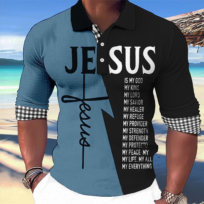 Miesten Jeesus kristillinen Havaijilaiset poolopaidat Golfpaita Pitkähihainen Poolopaidat Kauluspaidat Vapaa-aika Ranta-asut Lomavaatteet Juhla-asut 3D-tulostus Napit Valkoinen Vaalean vihreä Sininen 2026 - $23.99 –P5
