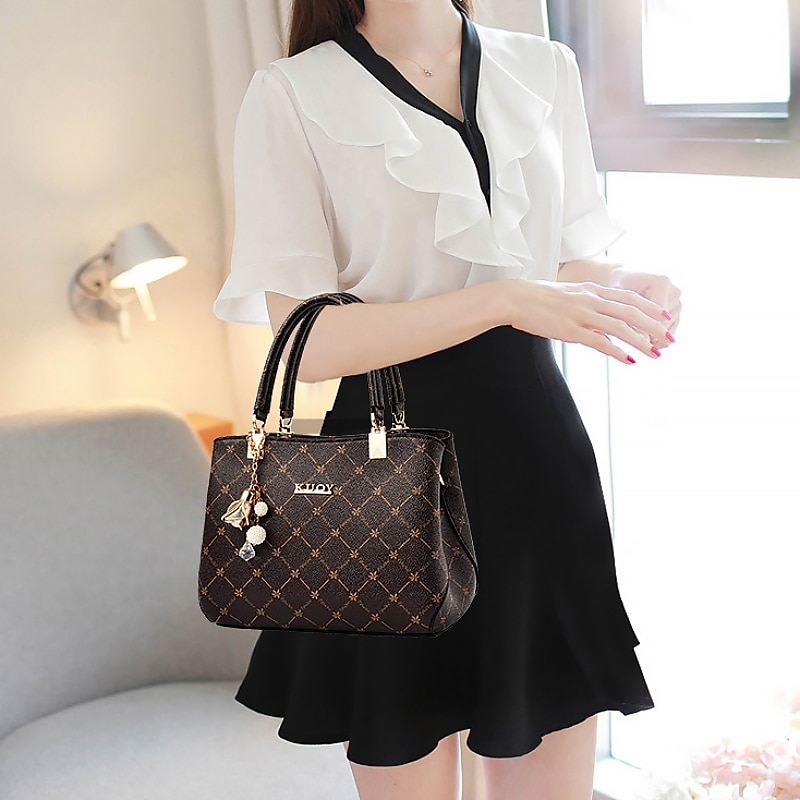 Damskie Torebka Torba przez ramię Torba na ramię Torba bostońska Skóra PU Biuro Codzienny Święto Wisiorek Zamek Duża pojemność Wodoodporny Trwały Geometryczny Kolorowy blok ciemny liść klonu z kaw 2026 - $34.99 –P3