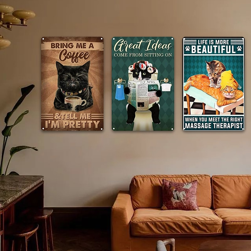 1pc Retro Metal Tin Sign Cute Cat Tin Sign Vintage Kitchen Signs Wall Decor, Painting Wall Hanging for Home Decor Wall Art Metal Tin Sign 20x30cm/8''x12'' 2025 - $10.99 –P18