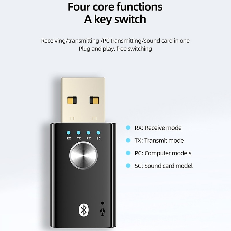 USB-адаптер Bluetooth 5.1 для ПК, динамика, телевизора 4 в 1, беспроводной музыкальный аудиоприемник, разъем 3,5 мм, дополнительный передатчик 2025 - $12.99 –P4