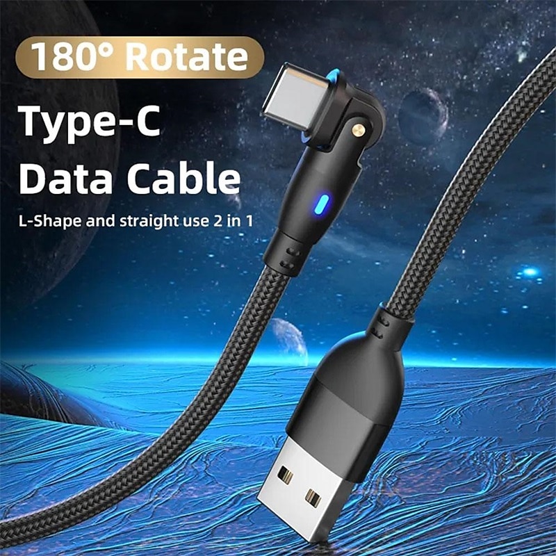 180  Elbow Data Cable Rotating Charging Cable QC3.0 Fast Charging Protocol 3A5A Current Suitable For Type-C Android Phones 2025 - $14.99 –P4