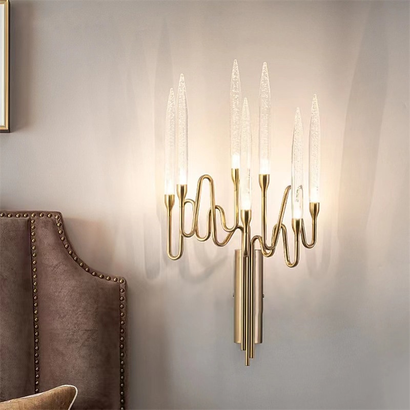luces de pared de interior de cristal k9 7 cabezas de oro led aplique de pared de estilo nórdico sala de estar tiendas cafés acero blanco cálido luz de pared blanco cálido 110-240v 2026 - $630.69 –P7