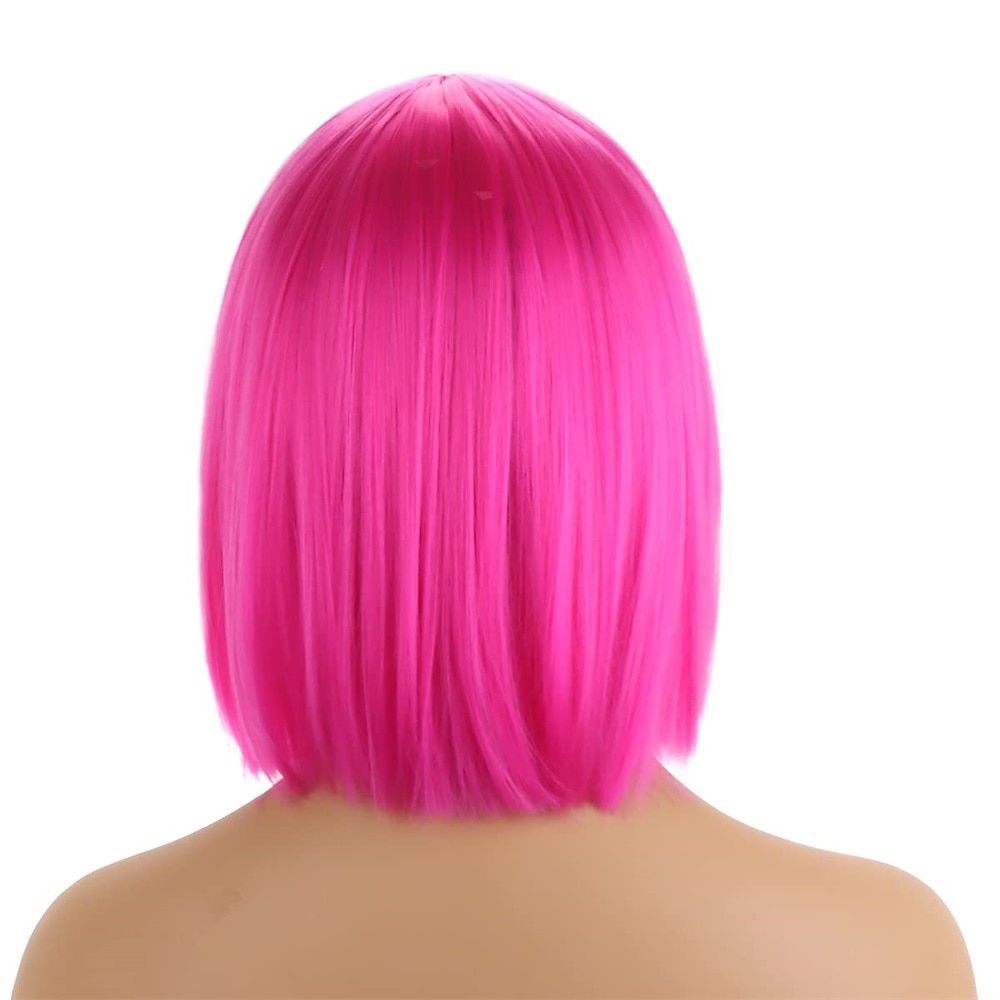 parrucca fucsia per donna parrucca caschetto rosa fucsia parrucca magenta corta dritta parte centrale parrucche sintetiche resistenti al calore per feste in costume cosplay del 2025 a $22.99 –P12