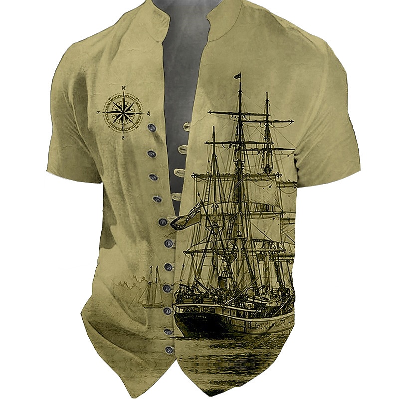 Per uomo Nautico Vintage Barca a vela Camicia Camicia con Bottoni Manica Corta Moda Streetwear Designer All'aperto Vacanza Quotidiano Estate Primavera Collo alla coreana Stampato Blu-verde Nero Blu del 2026 a $25.99 –P5