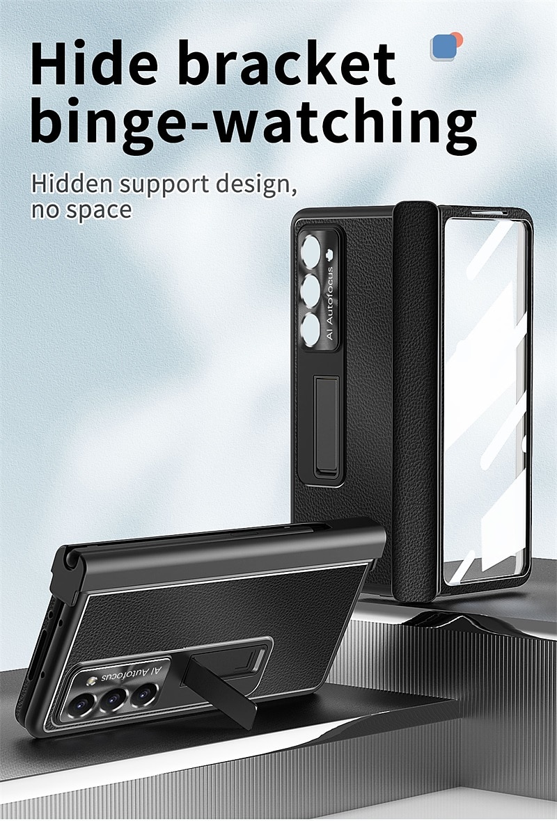 2025年 ペン付き電話ケース サムスン Galaxy Z Fold 6 Z Fold 5 Z Fold 4 Z Fold 3 バックカバー スタンドと画面保護フィルム付き ペンホルダー PC メタル PUレザー コレクション – $58.99 –P7