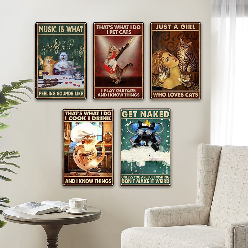 1pc Retro Metal Tin Sign Cute Cat Tin Sign Vintage Kitchen Signs Wall Decor, Painting Wall Hanging for Home Decor Wall Art Metal Tin Sign 20x30cm/8''x12'' 2025 - $10.99 –P20