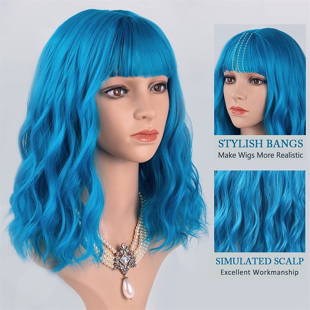 Pink Wig with Bangs Short Wavy Pink Wigs for Women Bob Wig 14 Inch Shoulder Length Middle Part Pastel Wig Curly Synthetic Colored Wigs for Girls Daily Cosplay Party Use 2025 - $21.99 –P14