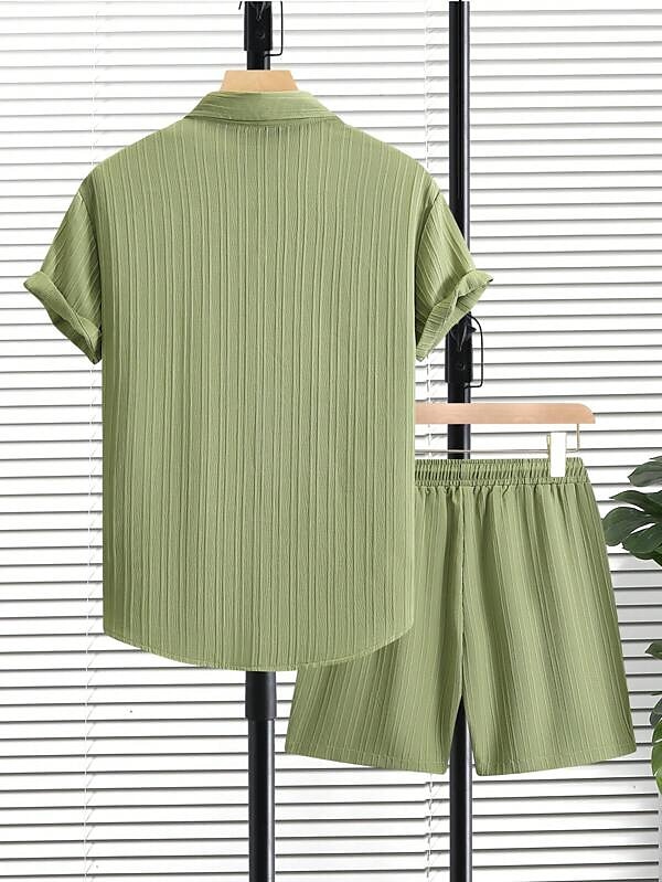 Per uomo Due pezzi Camicia Estiva Set abbinati Abbigliamento da spiaggia Camicia casual Camicia con Bottoni Nero Bianco Rosa Rosso Blu marino scuro Manica Corta Semplice Strisce / increspature Bavero del 2026 a $31.99 –P11