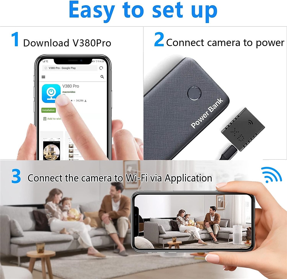 2025年 ミニスパイ隠しカメラ HD 480p Wi-Fi セキュリティカメラ ワイヤレス ナニーカメラ モーション検知 ナイトビジョン 電話アプリ付き 自宅 オフィス 屋内 ビデオ監視  コレクション – $47.99 –P4