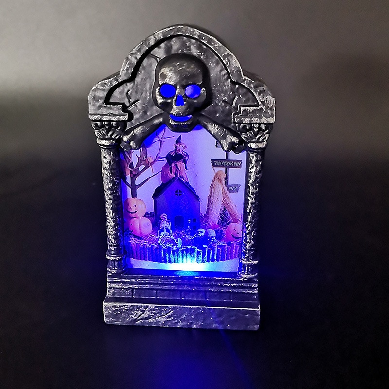 Halloween czaszka nagrobek lampa nawiedzony dom wystrój wystrój ogrodu domu lampka nocna rekwizyty na przyjęcia świecące oświetlenie led nagrobek 2025 - $6.49 –P6