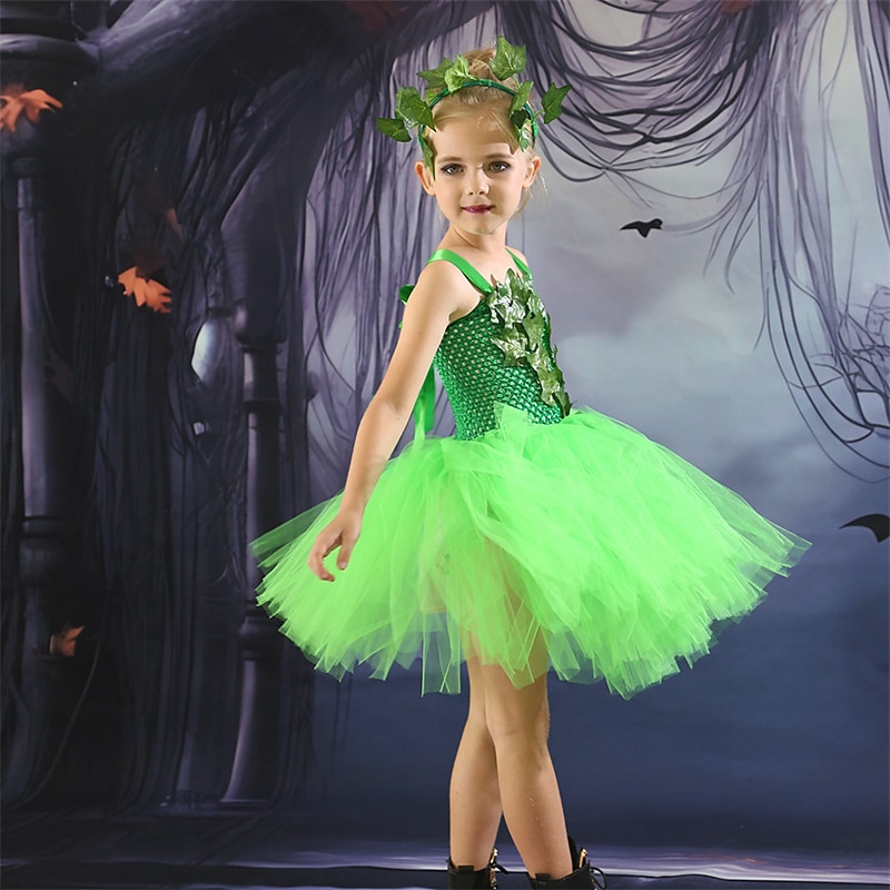 Kids Girls' Dress Party Dress Leaf Witch costume kids halloween custome Sleeveless Performance Special Occasion Mesh Elegant Fashion Beautiful Polyester Knee-length Party Dress Swing Dress Tulle Dress 2026 - $28.99 –P2
