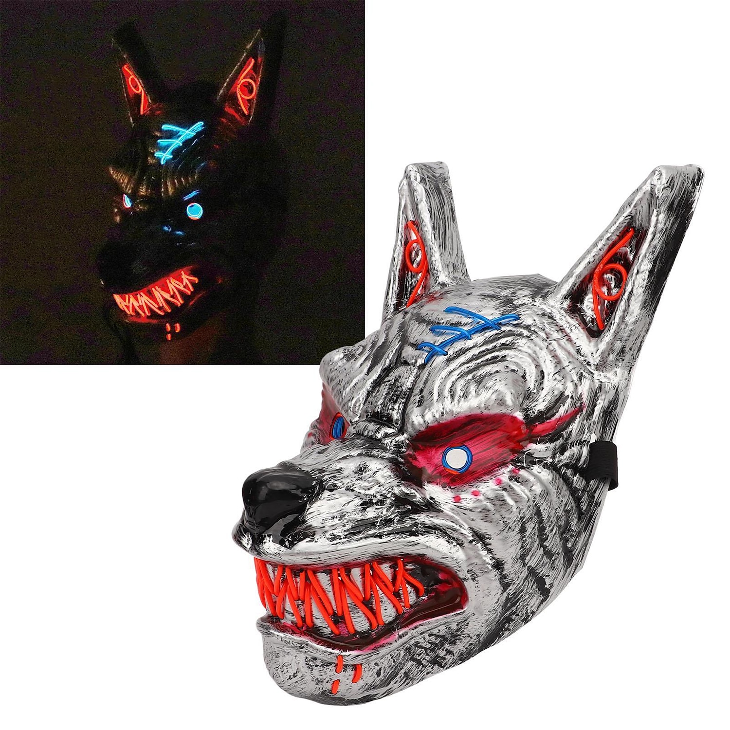 halloween wolf head mask anime demon led halloween skrämmande varg mask för kostymfest 2025 - $18.99 –P5