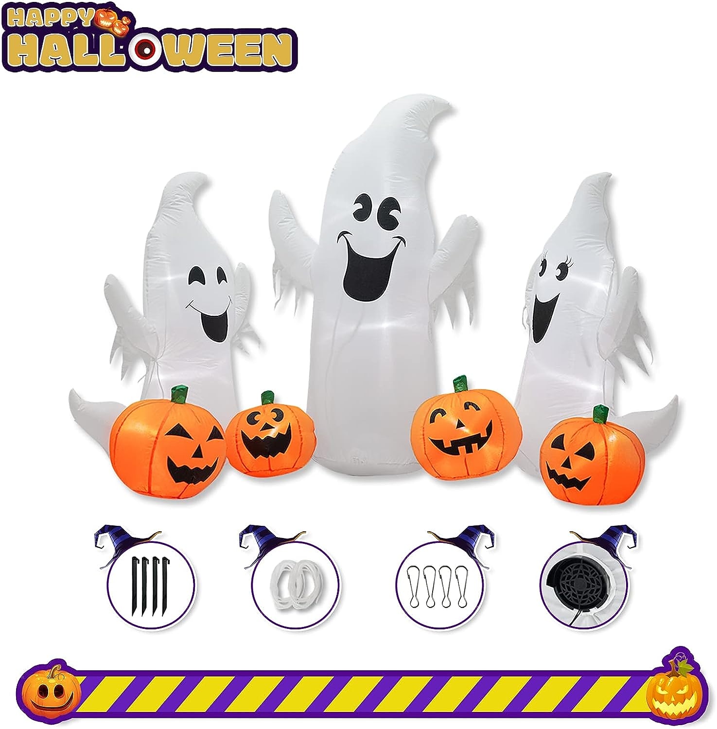 7FT Long Halloween Inflatable Lighted Ghosts and Pumpkins, 3 Ghosts Inflatables with Led Lights for Home Yard Lawn Indoor Halloween Outdoor Decoration 2026 - $66.99 –P5